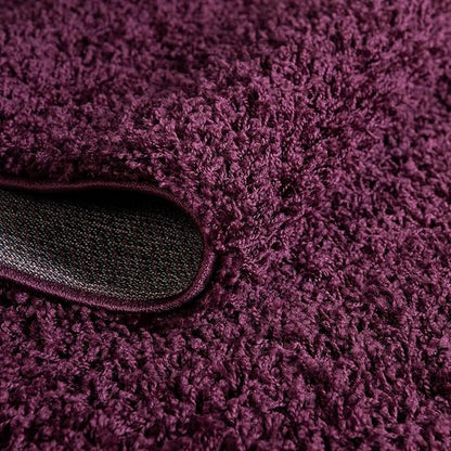Unique Loom Solid Shag Collection Area Rug (4' 1" Round, Eggplant Purple)