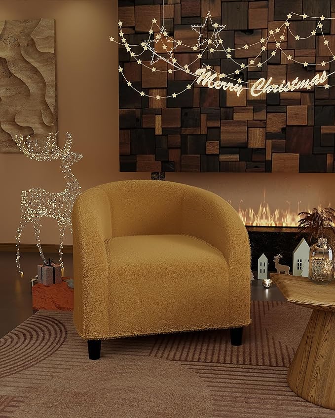 GarveeHome Accent Barrel Chair Boucle Club Chair Furry Sherpa Armchair Suitable for Living Room Bedroom Reception Room Office(Yellow)