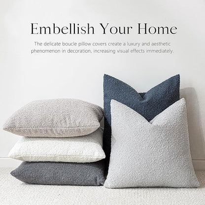 Foindtower Pack of 2 Textured Boucle Throw Pillow Covers Accent Solid Decorative Pillow Cases Cozy Woven Couch Cushion Case for Chair Sofa Bedroom Living Room Home Decor, 20 x 20 Inch,Light Grey