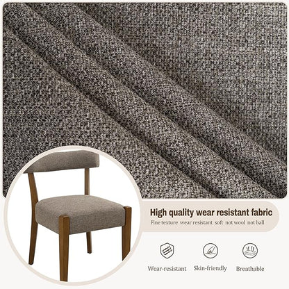 Modern Dining Chairs Set of 6, Walnut Upholstered Kitchen & Dining Room Chairs, Mid Century Wooden Dining Chairs Oversized Sturdy Fabric Rounded Chairs Curved Back, Tan Brown