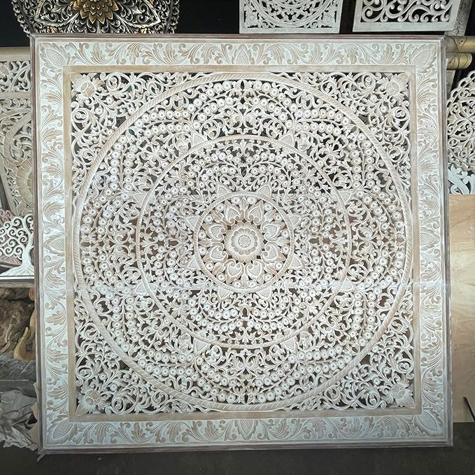 Super King Wood Headboard Rustic | Carved Full Head Board Only | Wooden Behind Bed Decor Full Size Bed | Wall Mount Wood Art | Headboard Panels (Malawi Antic, Super King)