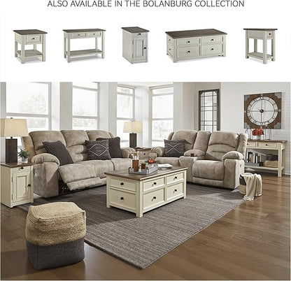 Signature Design by Ashley Bolanburg Farmhouse Chair Side End Table, 2 USB Ports, Pull-out Tray, Wood, 14" W x 24.25" D x 23" H, Antique Cream & Brown