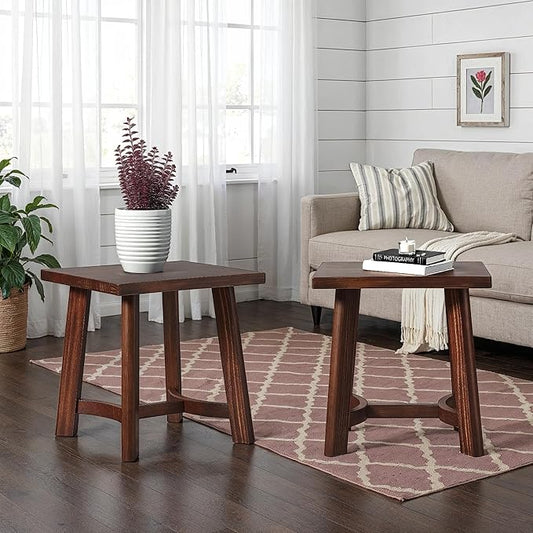 Walker Edison 2-Pack Colt Modern Farmhouse Solid Wood Square Side Tables, 18 Inch, Medium Brown