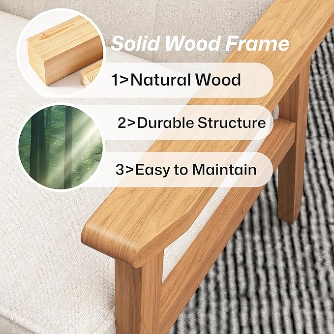 Modern Accent Chairs Set of 2, Upholstered Linen Fabric Leisure Chairs with Backrest Button and Wooden Frame for Living Room Bedroom Reading (Beige)