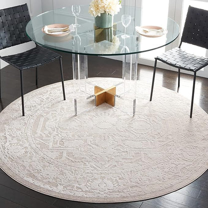 SAFAVIEH Area Rug 5' Round - Reflection Collection - Beige & Cream, Non-Shedding & Easy Cleaning, Ideal for Living Room, Bedroom (RFT665A)