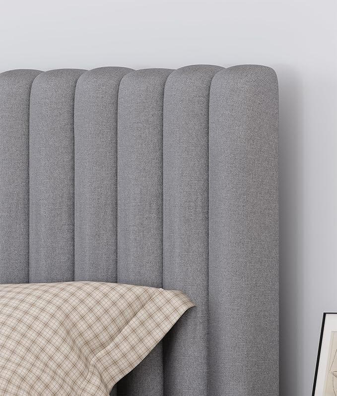 Full Size Upholstered Headboard Only, Channel Tufted Headboard with Wood Legs for Bedroom, Adjustable Height, Easy Assembly, No Box Spring Needed, Grey