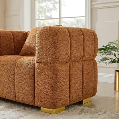 VANOMi Oversized Accent Chairs Set of 2, Boucle Arm Chair with Deep Seat, Oversized Comfy Reading Chair for Living Room, Bedroom, Office, Apartment，Curry (2 Piece)