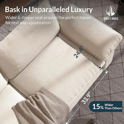 HERA'S HOUSE 124" Modular Sectional Sofa, Oversized Couches for Living Room, Comfy Cloud Couch 3-Seater Deep Seat Sofa with Throw Pillow, Chenille Beige