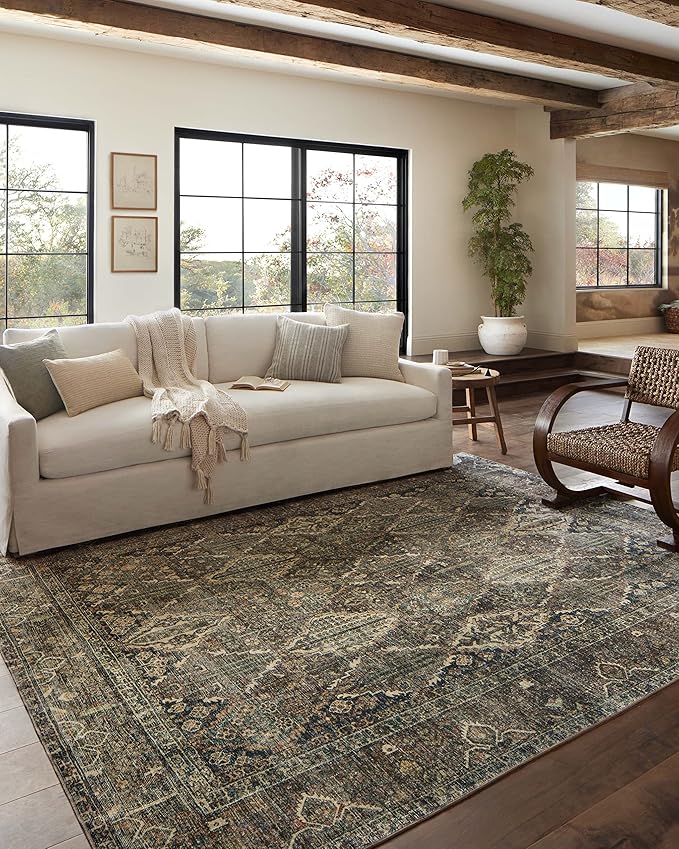 Loloi Magnolia Home by Joanna Gaines Banks Collection BAN-05 Spice/Blue 2'-6" x 12'-0", .13" Pile Height, Machine Washable, Runner Rug