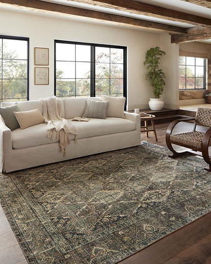 Loloi Magnolia Home by Joanna Gaines Banks Collection BAN-05 Spice/Blue 5'-0" x 7'-6", .13" Pile Height, Machine Washable, Area Rug