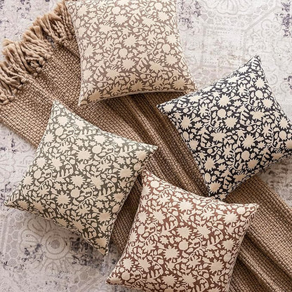 Foindtower Set of 2 Decorative Neutral Floral Throw Pillow Covers Accent Farmhouse Cushion Covers Boho Vintage Pillowcase for Couch Sofa Bedroom Living Room Home Decor,18×18 Inch,Tan