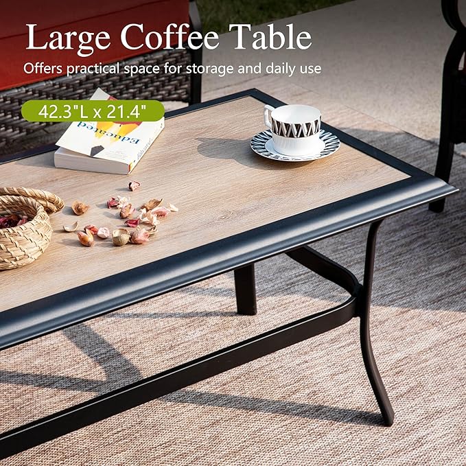 Sophia & William Patio Furniture Set, 4 Piece Metal Outdoor Conversation Set with 3-Seater Outdoor Couch, 2 Sofa Chairs, 1 Coffee Table for Outdoor Seating, Backyard, Porch(Navy Blue)