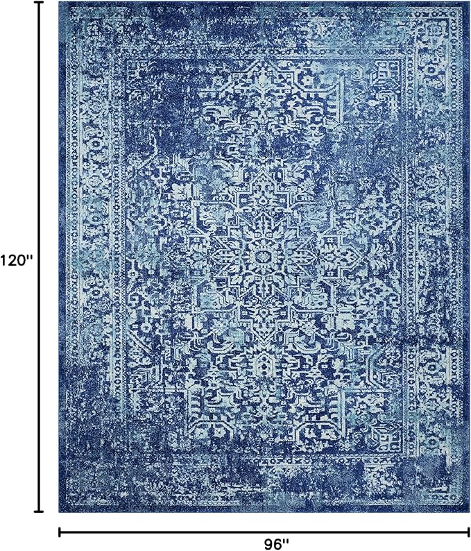 SAFAVIEH Area Rug 8x10 - Evoke Collection - Large - Navy & Ivory, Distressed Design, Non-Shedding & Easy Cleaning, Ideal for Living Room, Bedroom, Dining Space (EVK256A)
