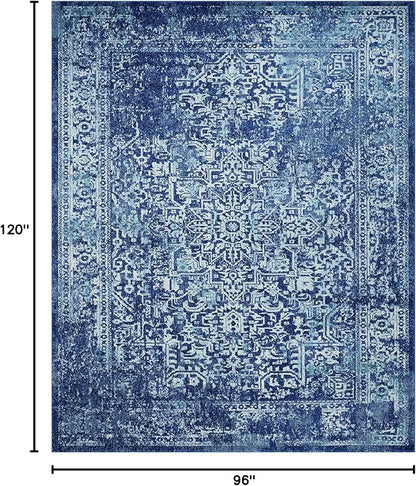 SAFAVIEH Area Rug 8x10 - Evoke Collection - Large - Navy & Ivory, Distressed Design, Non-Shedding & Easy Cleaning, Ideal for Living Room, Bedroom, Dining Space (EVK256A)