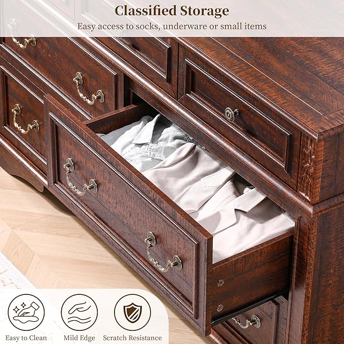 7 Drawer Dressers for Bedroom, 55" Wide Farmhouse Chest of Drawers TV Stand for Bedroom, Closet, Living Room, Hallway