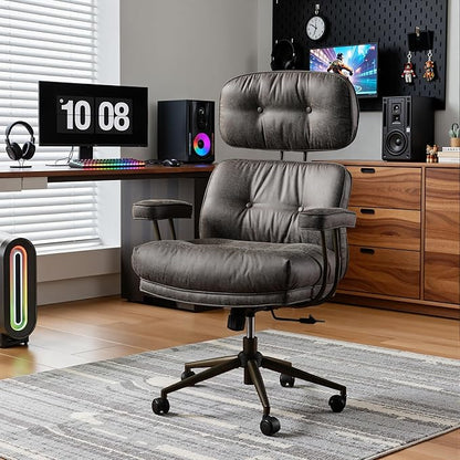 Ergonomic Office Chair Comfy with Lumbar Support, High Back Suede Leather Rolling Executive Desk Chair for Home Office & Gaming,360° Swivel, 300lbs (Grey)