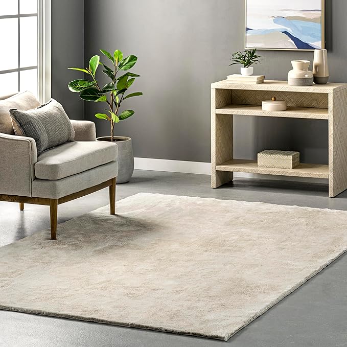 nuLOOM 6' Square Cozy Plush SuperiorWash Area Rug, Machine Washable, Non-Slip, Soft Fluffy Shag Carpet for Living Room Bedroom Kids Room Nursery Home Decor, Loni Cream