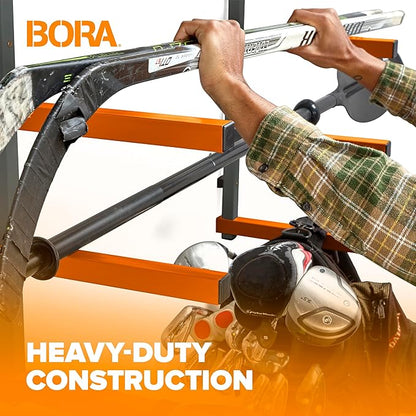 Bora Wood Organizer and Lumber Storage Metal Rack with 6-Level Wall Mount – Indoor and Outdoor Use, In Orange | PBR-001