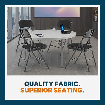 OEF Furnishings OEF2200 Series Heavy-Duty Premium Fabric Padded Upholstery Double-Hinged Folding Chairs (4-Pack, Classic Black)