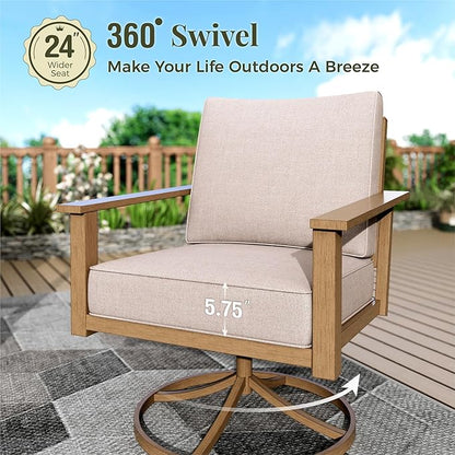 7-Piece Patio Outdoor Conversation Furniture Set with Dual Swivel/Stationary Chairs, Steel Modern Outdoor Patio Conversation Sets with Thick Cushions for Porch, Balcony, Backyard-Beige