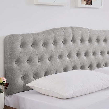 Upholstered Headboard, Button Diamond Tufted Headboards with Adjustable Height and Solid Wood Leg, Linen Fabric Padded Headboard for King Size Bed, Mordern Head Board (Grey, King)