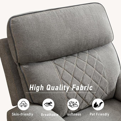 Electric Recliner Chair, Soft Fabric Power Recliners with Metal Cup Holders, Single Overstuffed Heavy Duty Reclining Sofa Chairs for Living Room Bedroom, Light Grey