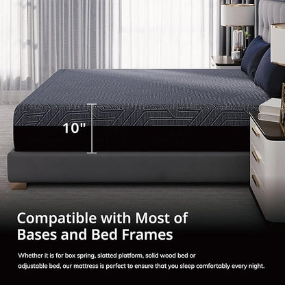 EGOHOME 10 Inch Queen Memory Foam Mattress for Back Pain, Cooling Copper Gel Bed in a Box, Foam Made in USA, CertiPUR-US Certified, Therapeutic Medium Firm, 60x80x10 Black