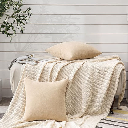 GAWAMAY Decorative Chenille Throw Pillow Covers 26x26 Inch Pack of 2, Soft Square Couch Pillow Cover for Sofa Cushion Living Room Bedroom Solid Dyed Oversized Pillowcases Beige 66x66cm (ONLY Covers)