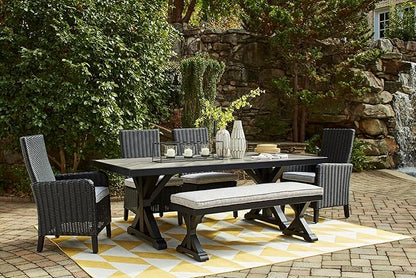 Signature Design by Ashley Beachcroft Casual Nuvella Weather Resistant Fabric Outdoor Bench with Cushion, Light Gray & Black