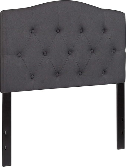 EMMA + OLIVER Twin Size Tufted Upholstered Headboard with Adjustable Metal Bed Rail Slots, Modern Fabric Upholstered Twin Headboard, Dark Gray