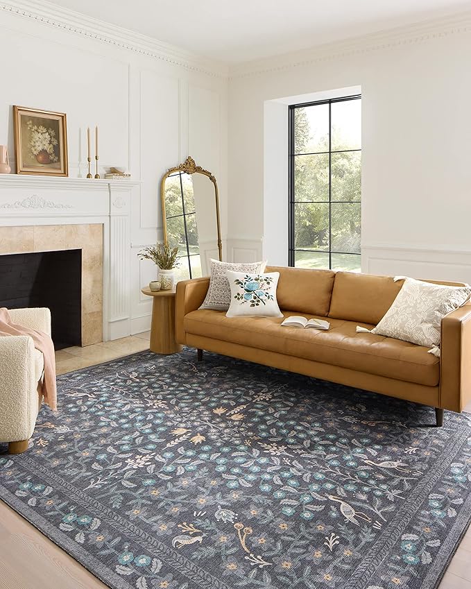 Loloi Rifle Paper Co. Maison Collection MAO-01 Nightingale Black 8'-4" x 11'-6", .19" Pile Height, Area Rug