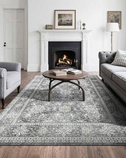 VEVOR 8 x 10 ft Area Rug Large Washable Rug Non-Slip and Tear-Resistant Soft Carpet Pet & Child Friendly Vintage Area Rugs Indoor Mat for Bedroom Living Room Kids Room Entryway Office Gray