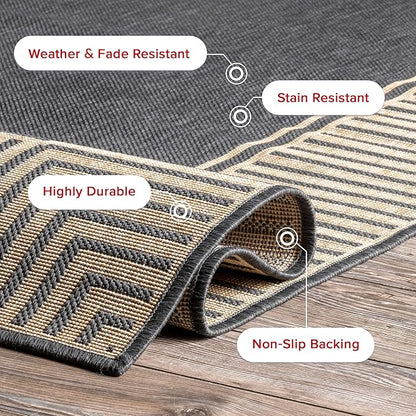 Nuloom Asha Dark Grey/Ivory, 6' 7" Round, Casual, Striped Border, Soft and Cozy, High Traffic, Stain Resistant, Easy Clean, Durable Area Rug for Indoor/Outdoor Patio, Deck, Porch, Garden, Courtyard