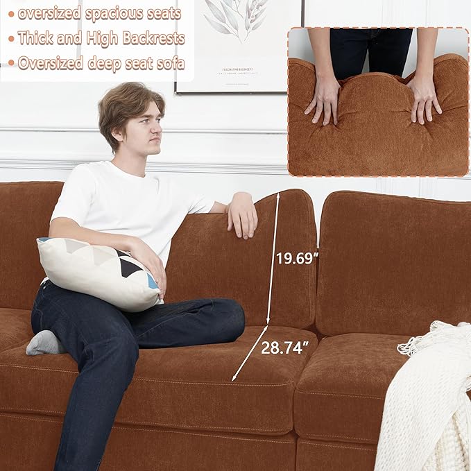 EASE MOOSE Brown Sectional Modular Sofa，Oversized L Shape Sectional Couch Wide Deep Modular Sofa Brown Couch