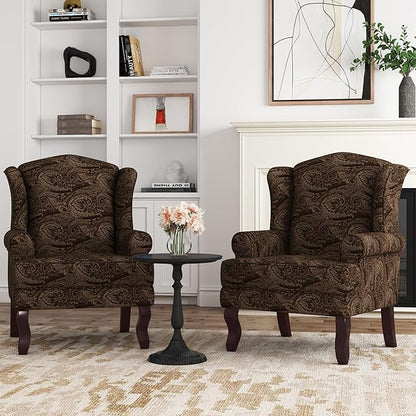 Accent Chair, High Back Upholstered Armchair with High Resilience Sponge & Wood Legs, Mid-Century Modern Comfy Single Sofa Reading Chairs for Living Room, Bedroom (Cranberry, Set of 2)
