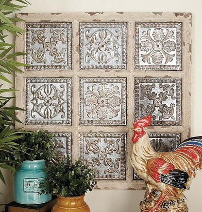 Deco 79 Metal Scroll Home Wall Decor Wall Sculpture with Embossed Details, Wall Art 31" x 2" x 31", White