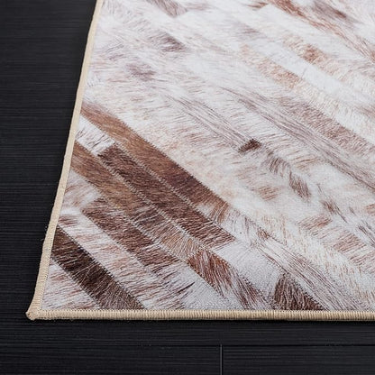 SAFAVIEH Washable Rug Faux Hide Collection - 2'6" x 12' Runner, Beige & Brown, Slip Resistant, Western Rustic Decor, Printed Pattern, Ideal for Living Room, Bedroom, Office, Dining Space (FAH526A)