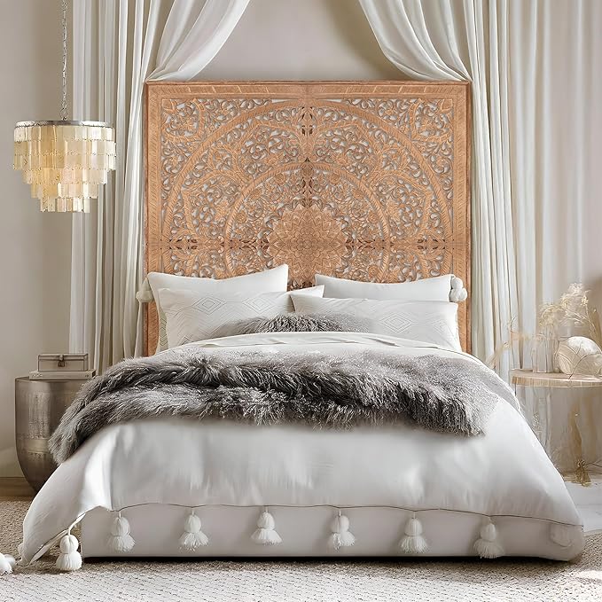 Queen Wood Headboard Rustic | Carved Full Head Board Only | Wooden Wall Art Full Size Bed | Wall Mount Decor King or Queen | Bed Headboard Panels