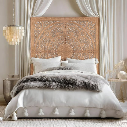 Queen Wood Headboard Rustic | Carved Full Head Board Only | Wooden Wall Art Full Size Bed | Wall Mount Decor King or Queen | Bed Headboard Panels