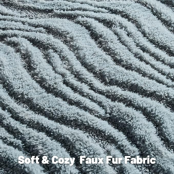 FUTEI Blue Decorative Throw Pillow Covers 24x24 Inch Set of 2,Soft Faux Fur Geometric Shapes Texture European Cushion Case,Boho Home Decor for Couch Bed Living Room