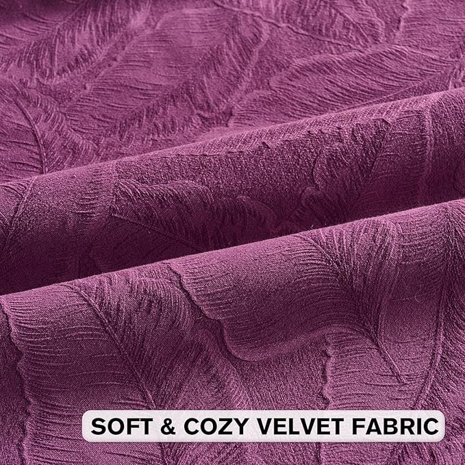 FUTEI Purple Velvet Throw Pillow Covers 12x20 Inch Set of 2,Soft Embossed Leaf-Relief Textured Lumbar Pillow Cases,Natural Home Decor for Couch Living Room