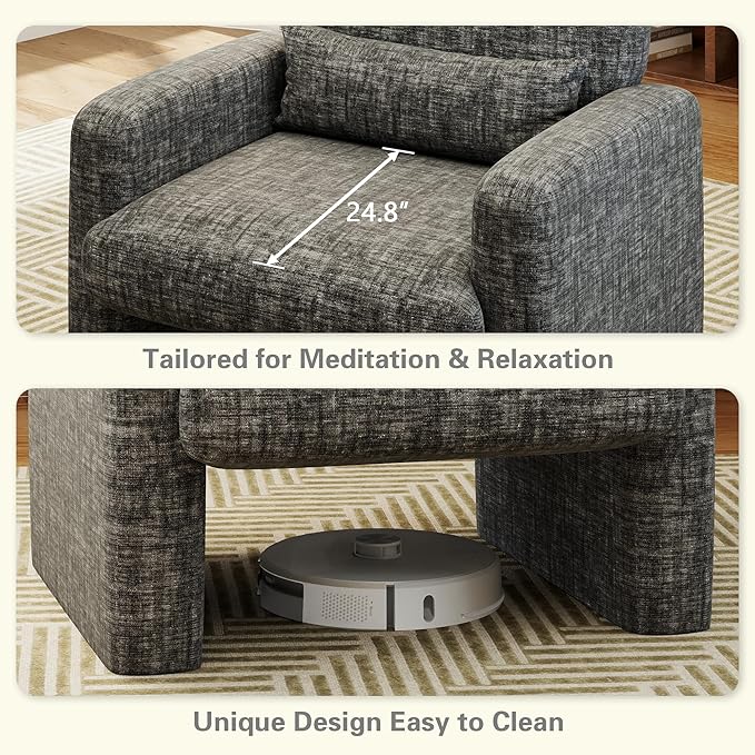 LSSPAID Modern Accent Chairs, Chenille Fabric Armchairs for Living Room, Comfy Upholstered Leisure Single Sofa Chair with Lumbar Pillow for Bedroom, Balcony, Office (Charcoal, Set of 1)