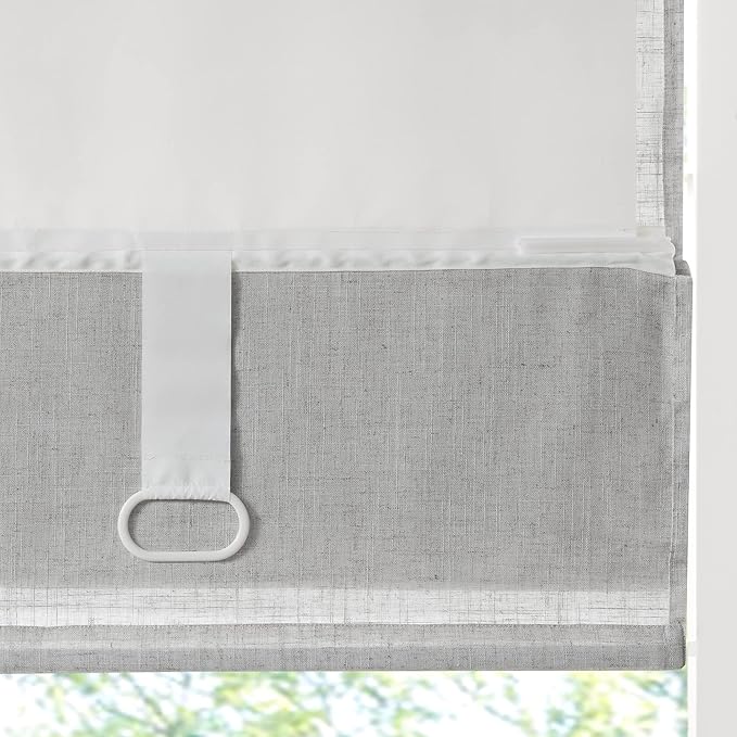 Madison Park Kyler Cordless Roman Shades - Single Panel, Lightweight Linen Blend Fabric, Natural Design, Easy Installation, Light Filtering Window Blind, Bedroom, Living Room Decor 27" W x 64" H Grey