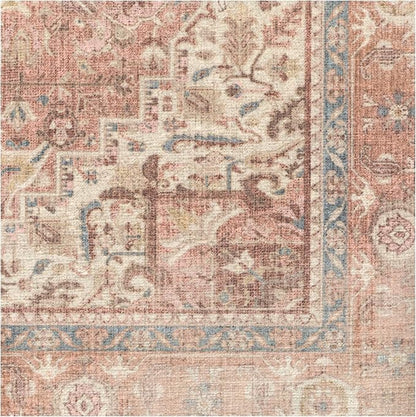 RUGGABLE Washable Area Rug – Kamran Rose Pink 8 ft Round, Stain-Resistant, Non-Slip – Large Machine Washable Rugs for Living Room, Bedroom, Hallway, Entryway & Office–with Standard Pad