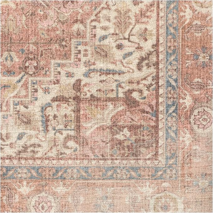 RUGGABLE Washable Area Rug – Kamran Rose Pink 6x9, Stain-Resistant, Non-Slip – Medium Machine Washable Rugs for Living Room, Bedroom, Hallway, Entryway & Office–with Standard Pad