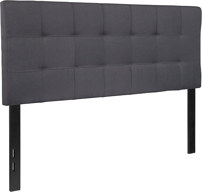 EMMA + OLIVER Quilted Tufted Upholstered Full Size Headboard in Dark Gray Fabric