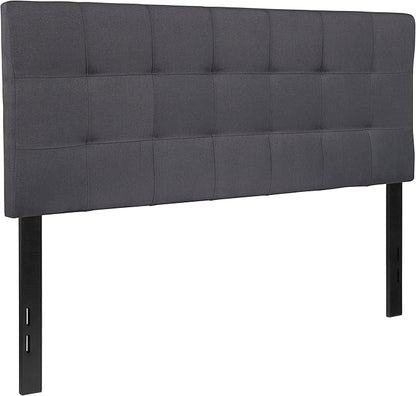 EMMA + OLIVER Quilted Tufted Upholstered Full Size Headboard in Dark Gray Fabric