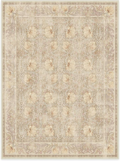 RUGGABLE x Morris & Co Washable Area Rug – Pimpernel Vintage Stone 9x12, Stain-Resistant, Non-Slip – Large Machine Washable Rugs for Living Room, Bedroom, Hallway, Entryway & Office–with Standard Pad