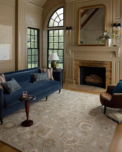 Loloi Chris Loves Julia Dorothea Collection DRT-01 Stone/Multi 2'-6" x 9'-9" Runner Rug Wool Neutral Floral Living Room Bedroom Carpet
