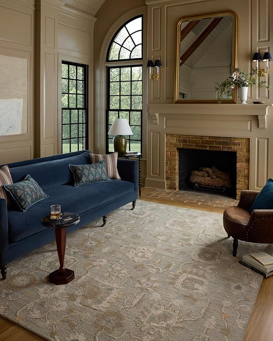 Loloi Chris Loves Julia Dorothea Collection DRT-01 Stone/Multi 2'-6" x 9'-9" Runner Rug Wool Neutral Floral Living Room Bedroom Carpet